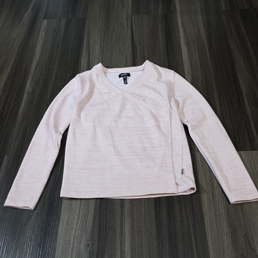 DKNY Girls Light Blush Pink Faux Wrap Long Sleeve Knit Top Sweater Size M (8-10)